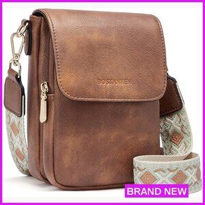 Faux Leather Crossbody Bag Minimal Chic Multi-Pocket Phone Purse Adjustable